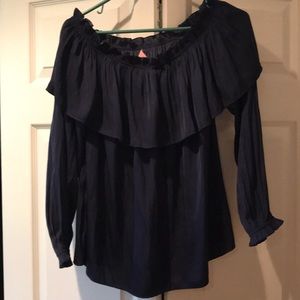 Navy Blue Silk off the shoulder blouse! Medium!